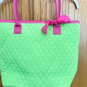 Rosen Blue Green Quilted Tote Bag with Pink accents tote